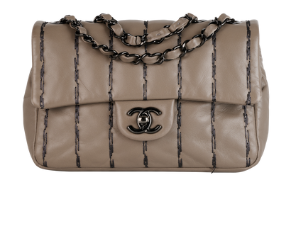 Vertical Stitch Flap Bag, &pound;1,800, Handbags, Grey, Lambskin Leather, Front view
